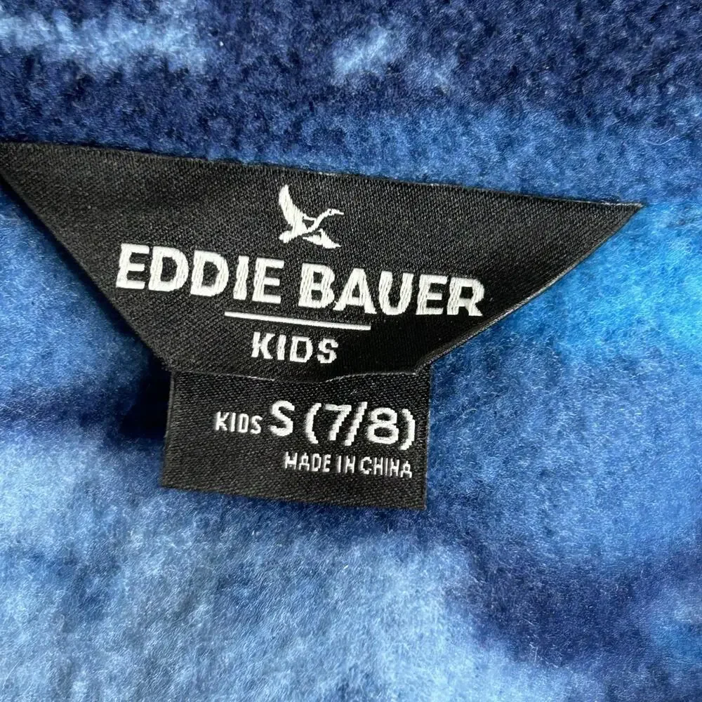 Eddie Bauer Jacket Kids Small 7/8 Blue Camo Fleece Full Zip Fall Soft Warm